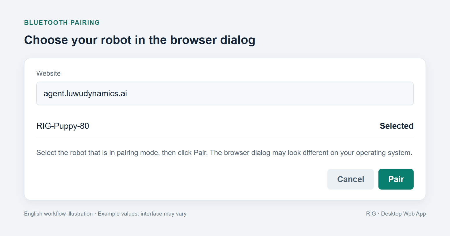 2. Choose your robot in the browser Bluetooth dialog.