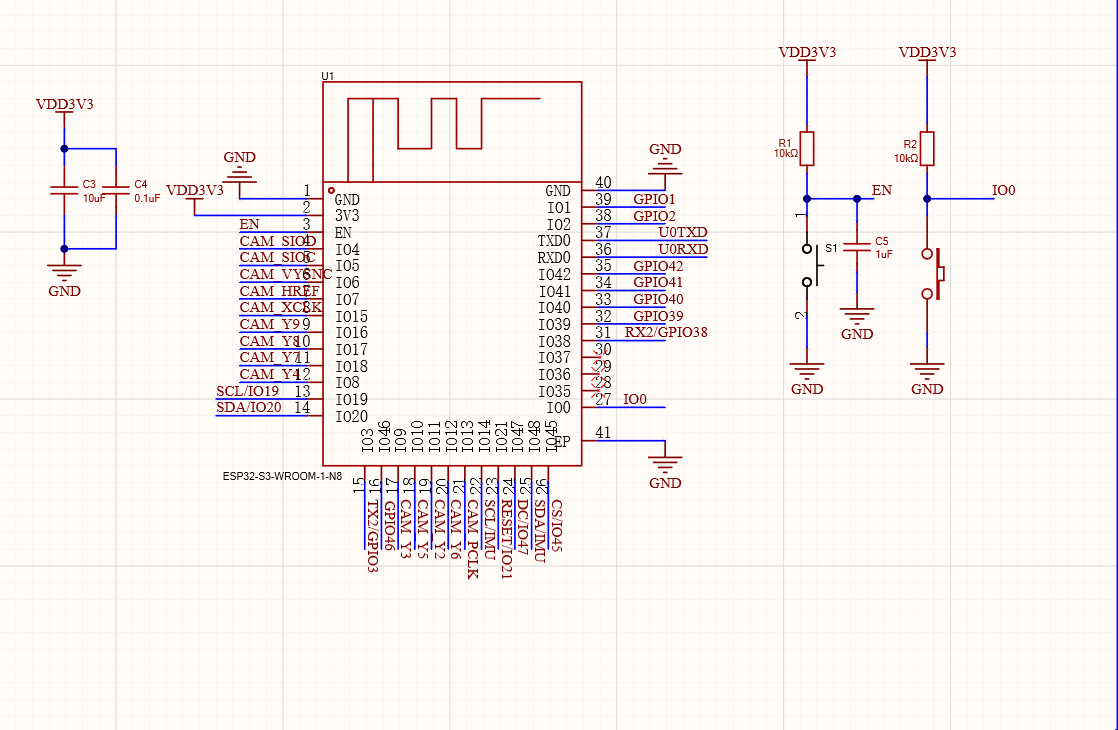 ESP32-S3 controller and module connections — published Arm hardware reference.