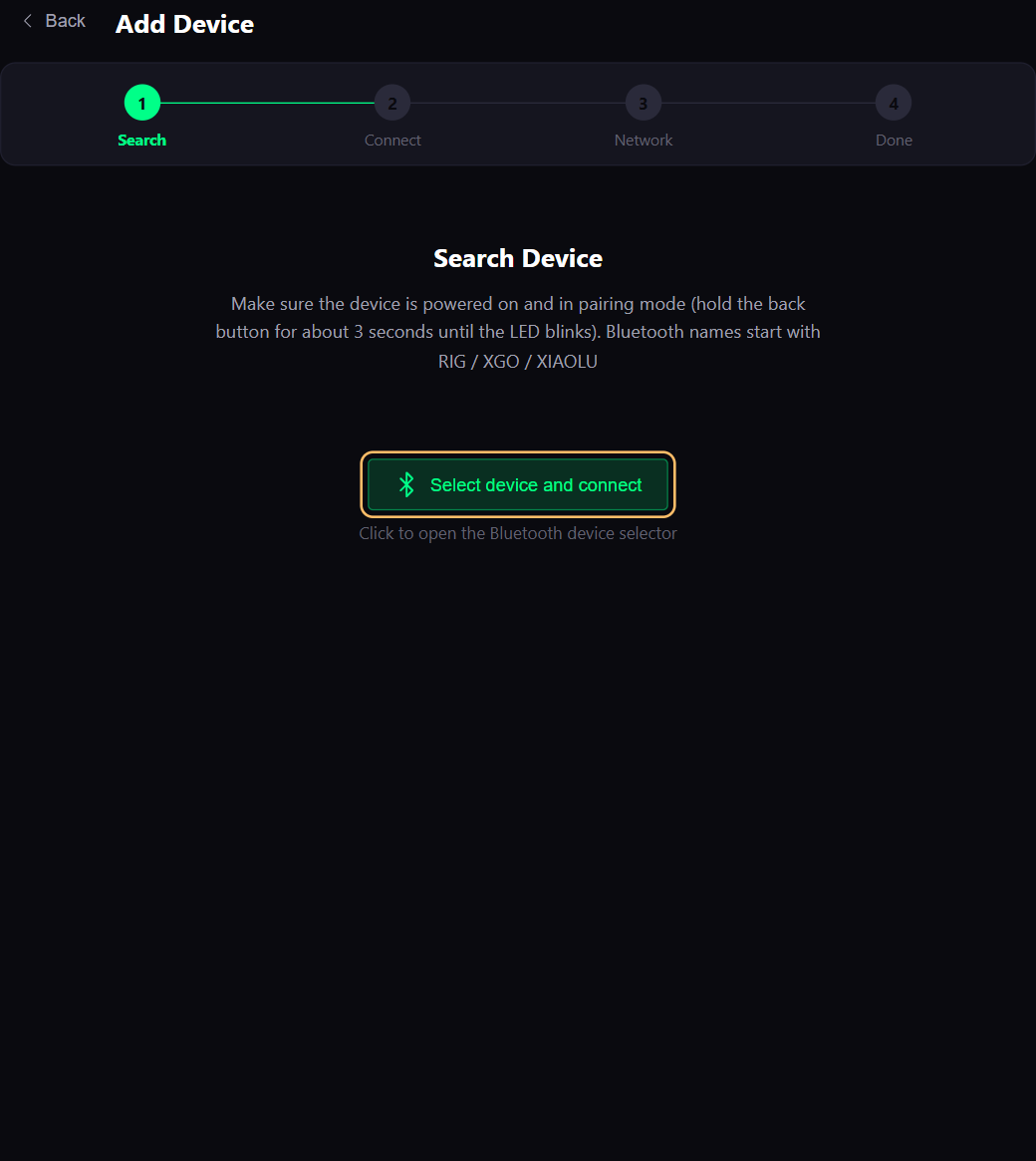 1. Start a device search from Add Device.